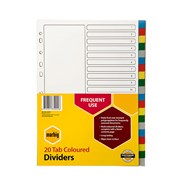 Marbig 35022 Dividers 20 Tab A4 PP MultiColoured