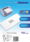 Unistat 38947 Labels Laser Inkjet Copier 68 x 70mm 12 Per Sheet Box 100