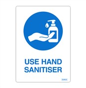 Use Hand Sanitiser Adhesive Decal 105mm x 148mm Blue and White Pack 2