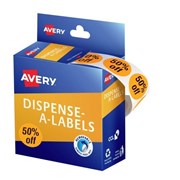 Avery 937317 50 Off Dispenser Labels 24 x 24mm Round Orange Box 500