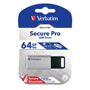 Verbatim 98666 USB Flash Drive 64GB Secure Pro 30 SilverBlack
