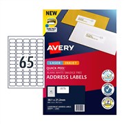 Avery 959419 Label 381 x 212MM Laser L7651 Address 65 UP White 10 Sheets