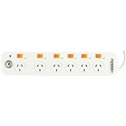 Italplast Power Board 6Way with Individual Switch Surge Protection Reset Button Indicator Light 1m Lead